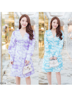 kudapy เดรสสั้นสีม่วง/สีฟ้า แขนยาวกระดุมหน้าสวยดูดีมากๆ