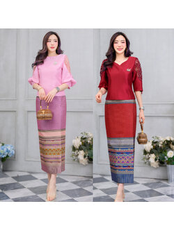 kudapy เซต2 ชิ้น เสื้อลูกไม้แขนยาวสีชมพู/สีแดง แขนพองยาวสามส่วน แต่งซีทรู ลูกไม้สามมิติ เอวเก็บทรงสวยมากค่ะ (ซื้อแยกชิ้นได้ค่ะ)