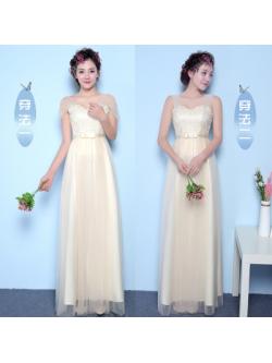 kudapy ชุดราตรียาวออกงานสีครีม คลุมไหล่สายเดี่ยวตัวเสื้อผ้าลูกไม้ถัก