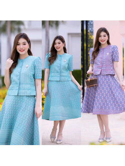 kudapy ชุดเซ็ทลายขอราชทาน ผ้าฝ้ายทอลายอัดกาวทั้งชุดตัดเย็บด้วยทีมงานมืออาชีพ กุ้นลายเพิ่มลูกเล่น