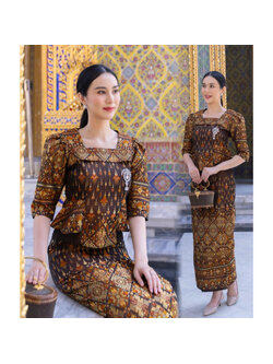 kudapy ชุดเซ็ทเสื้อผ้าไหม ผ้าถุง ชุดออกงาน ชุดไปวัด ชุดทำบุญ - ผ้าไหมทอ ลายแพรวากาฬสินธุ์ เซทแม่ดอกบัวบาน