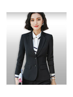 kudapy เสื้อสูทผู้หญิงสีดำใส่ทำงานสไตล์เรียบหรู เสื้อสูทแต่งปก แบบตีเกล็ดเข้ารูปหน้าหลัง