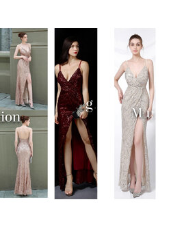 kudapy เดรสยาวสีโรสโกลด์ -เทาเงิน -แดง สายเดี่ยวออกงาน ชุดปักเกล็ดเลื่อมมีลวดลายทั้งตัว มีฟองน้ำในชุด มีซับใน ซิปหลัง