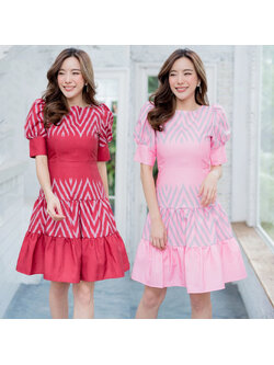 kudapy เดรสสั้นผ้าไทยแขนพองตุ้กตา เดรสสั้นไปงาน กระโปรงระบายสองชั้น งานวิบหลังจร้าา