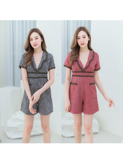 kudapy จุ๊มขาสั้นสีแดง/สีดำ คอวีปก ใส่สบายสวยดูดี