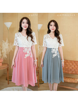 kudapy เดรสสั้นสีเทา/สีชมพู ลูกไม้เนื้อดีทอลายแน่นๆ เนื้อผ้านิ่มรุ่นนี้ลูกไม้ไม่เงาค่ะ สามารถใส่ออกงานได้ เที่ยวได้