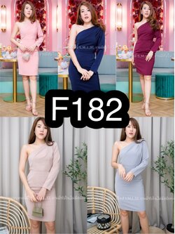 kudapy เดรสสั้นใส่ออกงานไหล่เฉียง สีกรมท่า,แดงเลือดหมู,สีเทา ,ชมพู ,โอรส ,โอวัลติน แขนยาว1ข้าง ผ้าฮานาโกะอย่างดี ผ้ายืดเนื้อดีทิ้งตัว