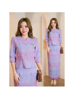 kudapy ชุดเซ็ทสีม่วง ผ้าฝ้ายทรงเรือนต้นงดงามในความเป็นไทย อัดกาวอย่างดี