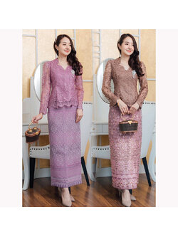 kudapy ชุดเซ็ทเสื้อลูกไม้พรีเมี่ยมคอดาว เนื้อผ้าลูกไม้ฝรั่งเศสสุดละมุน สั่งทอแบบพิเศษ มาพร้อมกับผ้าถุงผ้าไหมแพรวากาฬสินทร์สำเร็จรูปอัดกาวอย่างดี