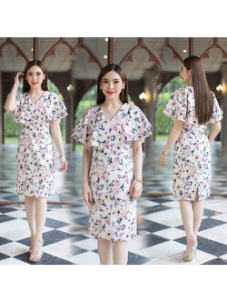 kudapy เดรสสั้นสีครีม ลายลูกไม้สไตล์เกาหลี เนื้อลายสวยงาม ฒ๊ซิปหลังสวมใส่ง่าย