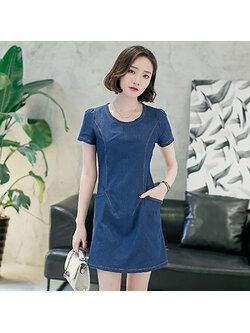 kudapy เดรสยีนส์สีเข้ม ทรงเข้ารูป แต่งกระเป๋าหน้าทั้ง2ข้าง (กระเป๋าใช้งานได้จริง) มีซิปด้านหลัง