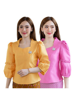 kudapy เสื้อผ้าไหมสีชมพู/สีเหลืองทอง เนื้อผ้าทอสวย เนื้อเบา ใส่สบายผิว มีลายเส้นในตัว
