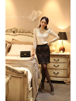 kudapy เสื้อลูกไม้แขนยาวสีครีม ผ้าลูกไม้และซับในคุณภาพดี สวมใส่สบาย