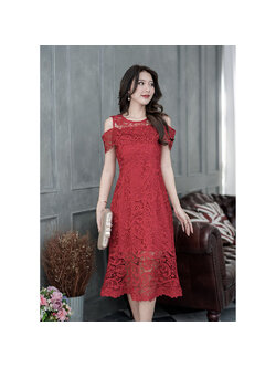 kudapy เดรสสีแดงใส่รับอังเปา ลูกไม้เงาทอลายสวยคัดเกรดผ้าเนื้อดีที่สุด ไม่ต้องจ่ายหลักพันก็สวยได้