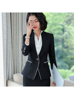 kudapy เสื้อสูทผู้หญิงแฟชั่นสีดำ แต่งขอบขาว แขนยาว