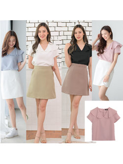 kudapy เสื้อสีเทาฟ้า ชมพู ดำ ขาว คอระบายคอทรงพลิ้ว รุ่นนี้น่ารักสไตล์ญี่ปุ่น (เฉพาะเสื้อ)