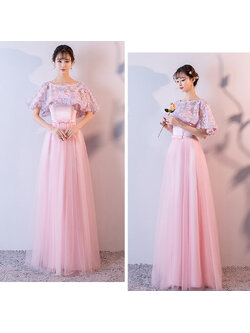 kudapy ชุดเดรสยาวออกงาน ชุดราตรียาวสายเดี่ยวสีชมพู เอวคาดด้วยผ้าซาตินรูปโบว์สีชมพู