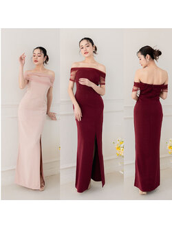 kudapy เดรสยาวสีแดง/สีโอวัลติน แขนกุด จะใส่เปิดไหล่ก็สวย ใส่เป็นแก๊งเพื่อนเจ้าสาว หรือใส่ออกงานก็เริ่ดหมด