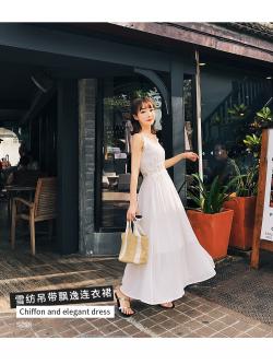 kudapy แมกซี่เดรสสายเดี่ยวสีขาว ผ้าชีฟองเนื้อดี ทิ้งตัวสวยมาก