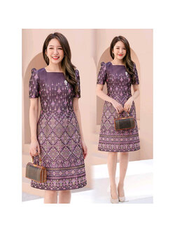 kudapy เดรสสั้นสีม่วง ผ้าไหมแพรวากาฬสินธุ์ ดีไซด์สวย ทันสมัย อำพรางหุ่นได้ดี ใส่แล้วดูหรู