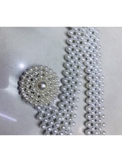 kudapy เข็มขัดมุกหัวดอกไม้แต่งมุกเม็ดใหญ่กลางดอก เข็มขัดมุกเข็มขัดยางยืงเครื่องประดับชุดไทย ใส่ไปงานบวช งานแต่ง