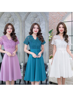 kudapy เดรสคอวีสีชมพูอ่อนหม่น/สีม่วง/สีขาว/สีเขียว/สีดำ รุ่นนี้เป็นสินค้าขายดีทุกสี เดรสสวยหรู ดีไซน์แบบสวยดูแพงมาก