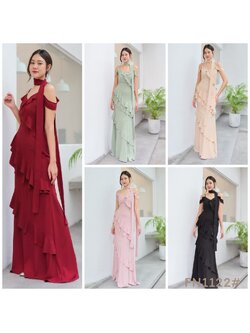 kudapy แม๊กซี่เดรสออกงาน สายเดี่ยวเปิดบ่า ระบายทั้งตัว เนื้อผ้าชีฟองหนา สวยพริ้ว