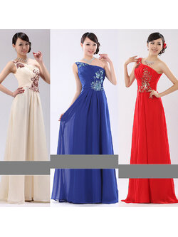 kudapy เดรสยาวสีแดง/ครีม/น้ำเงิน ไหล่เดียว แต่งลูกไม้ปักเลื่อมละเอียด ช่วงอกจับเดรปสวย