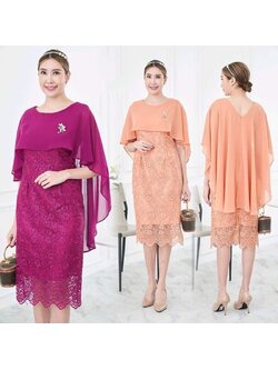 kudapy เดรสสั้นสสีชมพูอมส้ม/สีม่วง ลูกไม้เกรดPremium ดอกเด่นชัดปักเลื่อมสวยสะดุดตาและหรูหรากับ ทรงแขนปีกนางฟ้า