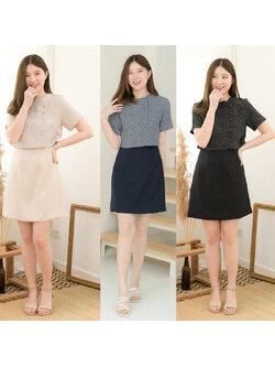 kudapy เดรสสั้นสีกรม/สีครีม/สีดำ ทรงเอ ซิปหลังใส่ง่าย ตัวเสื้อผ้าชาแนล คอจีนติดกระดุมปั๊มสามารถแกะได้จริง