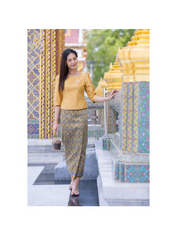 kudapy ชุดเซ็ทผ้าถุง+เสื้อ ผ้าไหมแพรทิพย์ ชุดไทยทรงสุภาพ