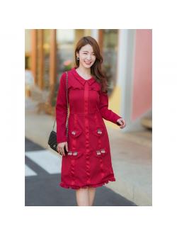 kudapy เดรสสั้นสีแดง ปกแขนยาวแต่งเชอรี่สวยใส่แล้วดูดี