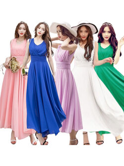 kudapy แม็กซี่เดรสยาวคอวีสีชมพูโอรส/สีม่วง/สีขาว/สีเขียวเข้ม/สีน้ำเงินสด เดรสยาวแขนกุด ผ้าชีฟองทิ้งตัว พริ้วมากค่ะรุ่นนี้ใส่ไปทะเล ไปงานได้น้าา
