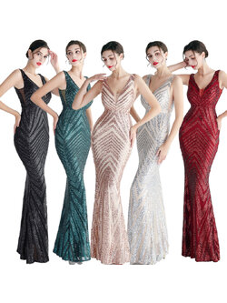 kudapy ชุดราตรียาวสายเดี่ยวผ้ากริสเตอร์ ยืดตามตัว สีเขียว,สีแดง,สีดำ,สีชมพูโรสโกลด์,สีเทาเงิน