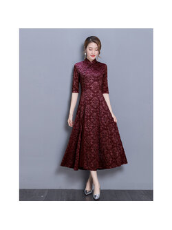 kudapy เดรสยาว คอจีนต้อนรับปีใหม่ ใส่ตรุษจีน (เลือดหมู)