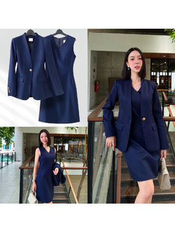 kudapy Set blazer +dress เซ็ตเข้าชุดสีกรมท่าเรียบหรู ใส่สบาย สไตล์ working woman