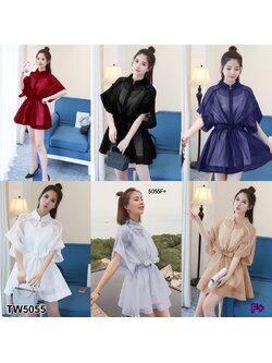 kudapy เดรสเชิ้ตผ้าชีฟองซีทรูกระดุมหน้าสีพื้นเนื้อดี เพิ่มดีเทลช่วงเอวผูกโบว์