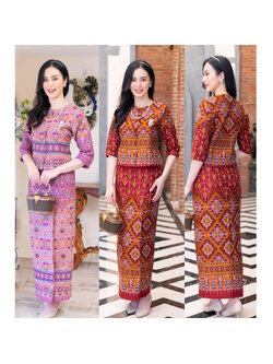 kudapy เซ็ทสีแดง ผ้าฝ้ายงดงามในความเป็นไทย อัดกาวอย่างดี เสื้อทรงเอวระบาย