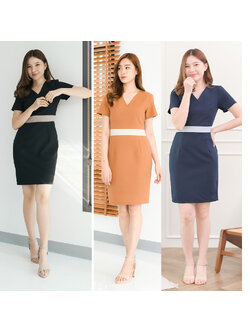 kudapy ฌดรสแขนสั้นคอวี ดีไซน์ทูโทนตัดต่อคาดเอว เข้ารูป ทรงสอบ เนื้อผ้าอยู่ทรง เก็บทรงหุ่นเป๊ะผอมเพรียว