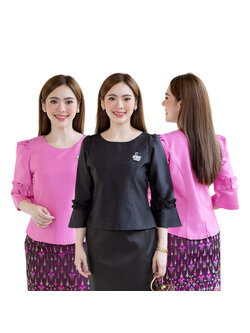 kudapy เสื้อสีชมพู/สีดำ เนื้อผ้าทอสวย เนื้อเบา ใส่สบายผิว มีลายเส้นในตัว ใส่คู่กับ ผ้าไทยลายแพรวา หรือ ผ้าลายกวินตาทอสอดดิ้นหรูหรา อัดกาว อยู่ทรง ใส่สวยตามแบบ
