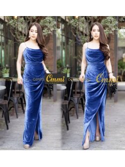 kudapy เดรสยาวไปงาน ชุดราตรียาวสีน้ำเงิน,สีกรมท่า,สีแดง ,สีชมพู ,สีม่วง,สีเขียว เดรสผ้ากำมะหยี่ยาวทิ้งตัว งานสวยค่ะ