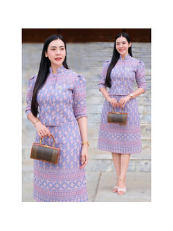 kudapy เซ็ทสีม่วง ผ้าฝ้ายทอลาย เนื้อนิ่มอัดกาวทรงสวยใส่ง่าย ใครหางานเซ็ทใส่ง่าย ใส่ได้หลากหลายโอกาส