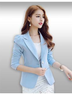 เสื้อสูทผู้หญิงแขนยาวสีฟ้าพาสเทล