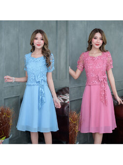 kudapy เดรสลูกไม้ดอกลอยปักเลื่อม ผ้าลูกไม้คัดเกรด ดีเทลชุดสวยหวานมากค่ะ แต่งโบว์น่ารักๆช่วงเอว