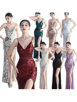 kudapy ชุดราตรีสายเดี่ยวปักเลื่อมเพชร สีทองโรสโกลด์,สีเขียวเข้ม,สีแดงเบอร์กันดี,สีทองแชมเปญ,สีขาวมุก,สีดำ,สีครีม,สีเงิน,สีม่วง