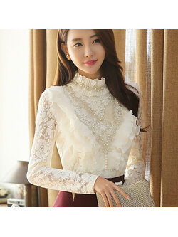 kudapy เสื้อลูกไม้สีขาวครีม คอปีนแต่งลูกไม้อย่างดี ผ้าลูกไม้เนื้อนิ่มใส่ไม่ระคายเคือง