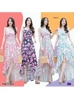 kudapy แม็กซี่เดรสสายเดี่ยวผูกไหล่ แต่งระบายบายแหวกหางปลา มีสายผูกโบว์หลัง ผ้าไหมอิตาลี่