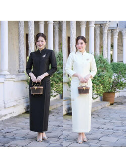 kudapy ชุดไทยเรือนต้นผ้าไหมจิตรลดา เด่นด้วยทรงคอตั้ง แขนกระบอก สง่างามในแบบฉบับสตรีไทย