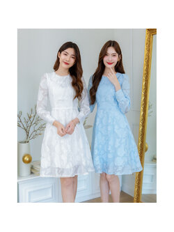 kudapy เดรสผ้าญี่ปุ่นแขนยาว เทคเจอร์ลายดอกมีมิติสวย น่ารักละมุน มีดีเทลแต่งลูกไม้ช่วงคอ