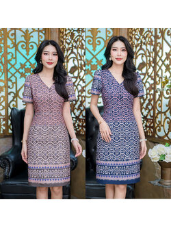 kudapy เดรสสั้นสีโทนกะปิ/สีโทนกรม พิมพ์ลายไทยรุ่นนี้สวยมากค่ะ เราพิมพ์ลายไล่สีออมเบรสวยมาก